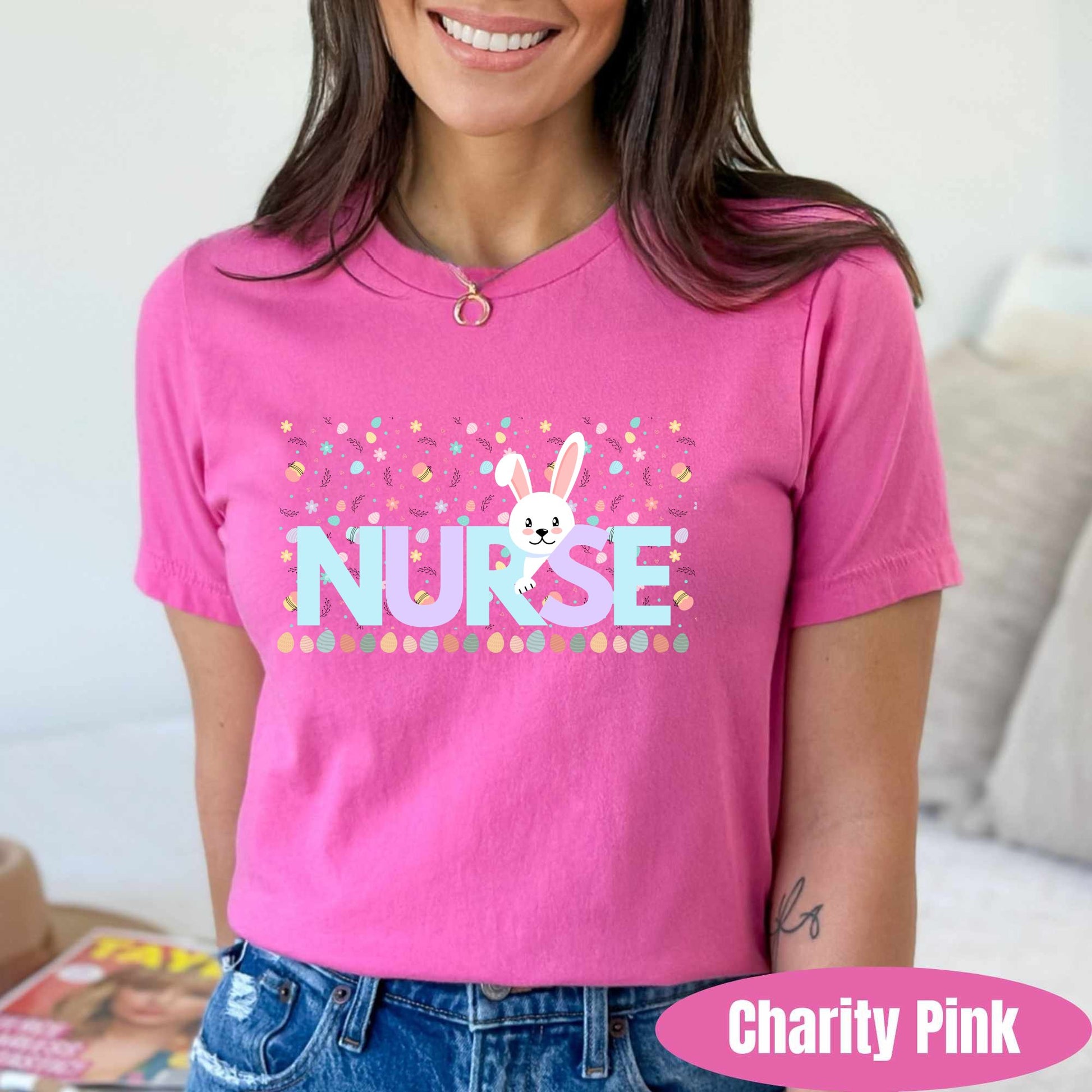 Charity Pink Nurse Shirt Cute Bunny Design T-Shirt product type
