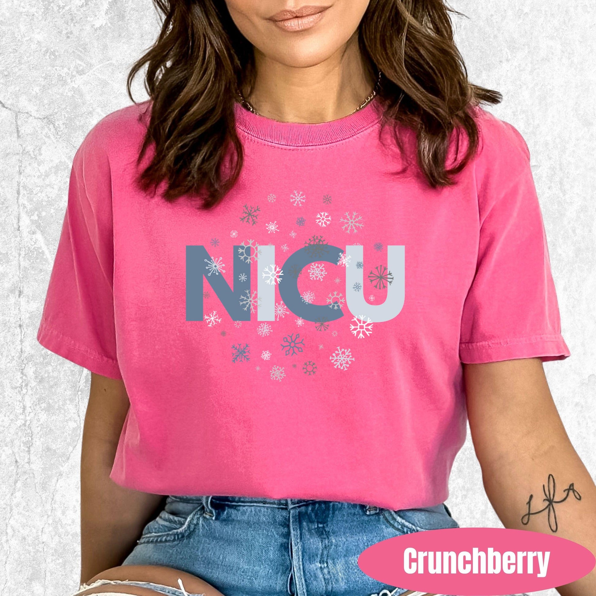 Shirt with NICU snowflake graphic — Christmas NICU team shirt for nurses and staff