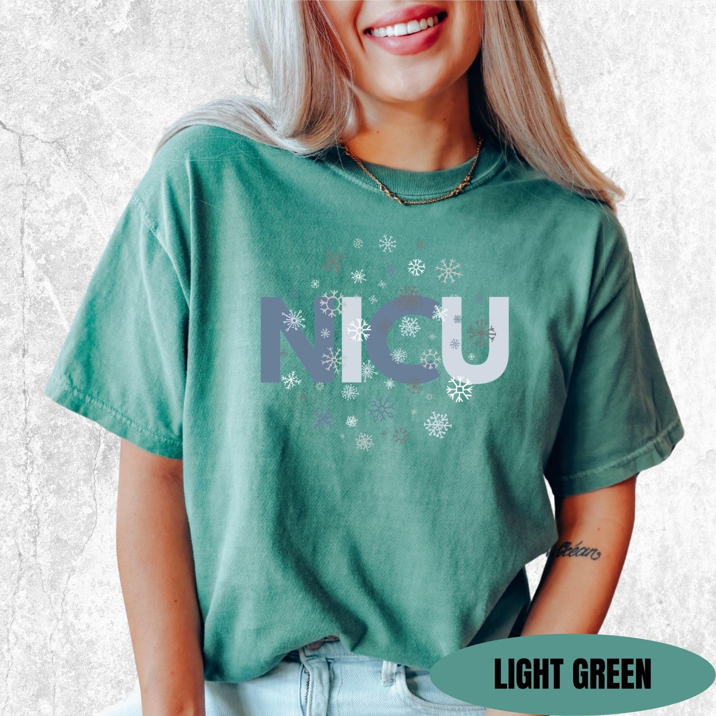 Shirt with NICU snowflake graphic — Christmas NICU team shirt for nurses and staff