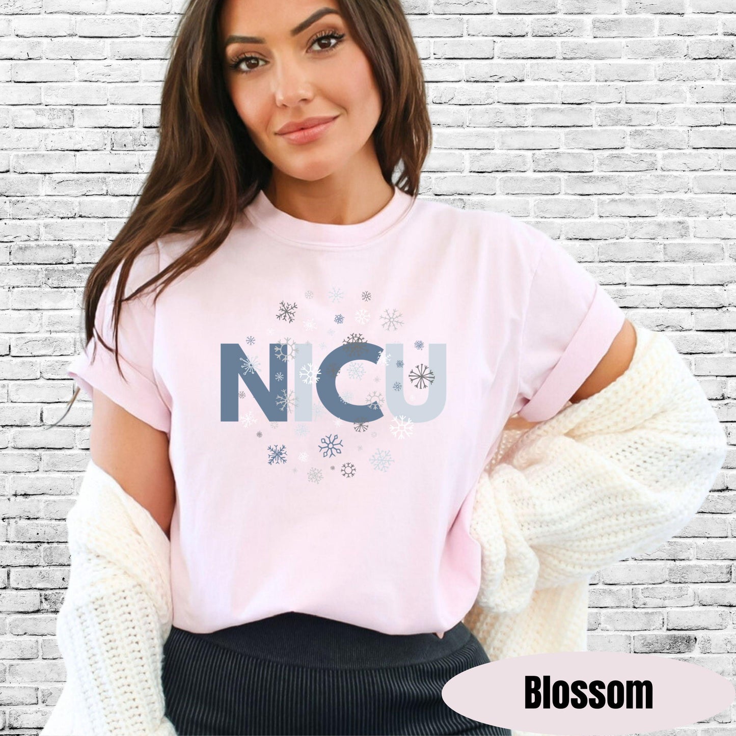 Shirt with NICU snowflake graphic — Christmas NICU team shirt for nurses and staff