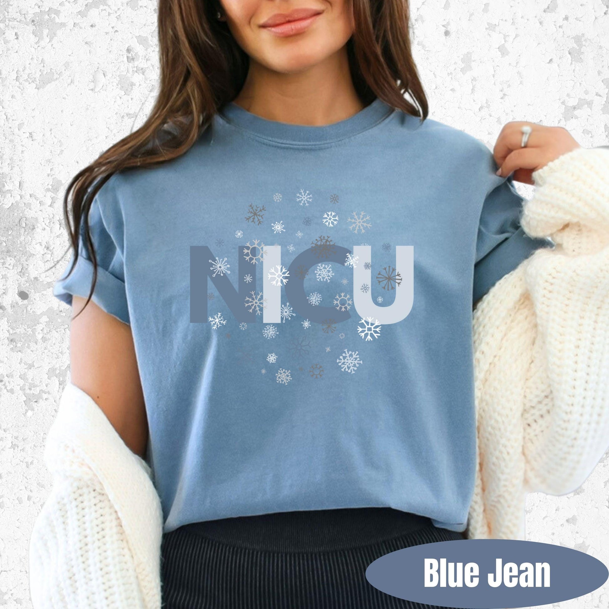 Shirt with NICU snowflake graphic — Christmas NICU team shirt for nurses and staff