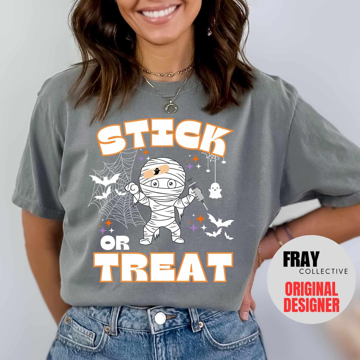 Comfort Colors Stick Or Treat Shirt Nurse Halloween T-Shirt Spooky Ghost RN Tee Phlebotomy Tech Halloween Nurse Party Team Spooky Season ER