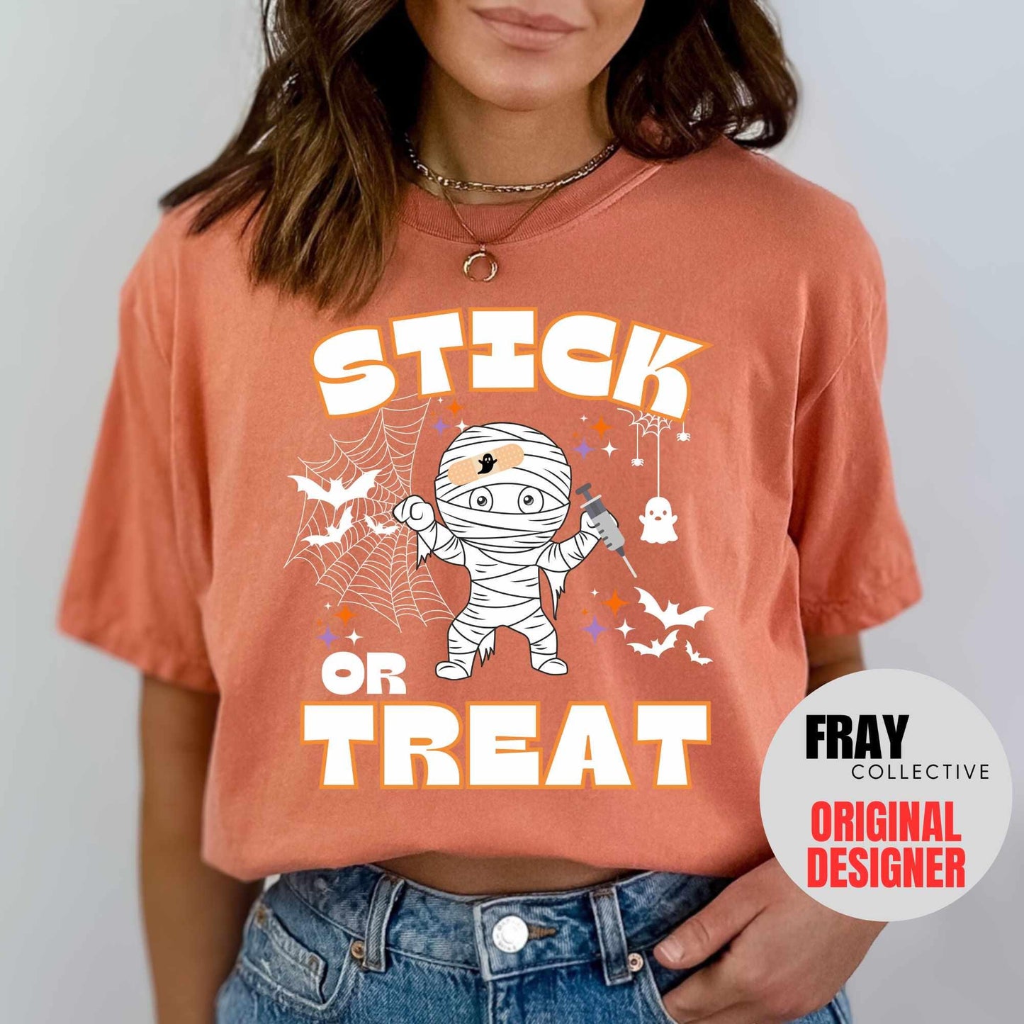 Comfort Colors Stick Or Treat Shirt Nurse Halloween T-Shirt Spooky Ghost RN Tee Phlebotomy Tech Halloween Nurse Party Team Spooky Season ER