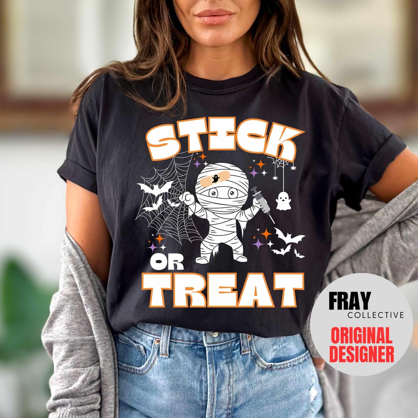 Comfort Colors Stick Or Treat Shirt Nurse Halloween T-Shirt Spooky Ghost RN Tee Phlebotomy Tech Halloween Nurse Party Team Spooky Season ER