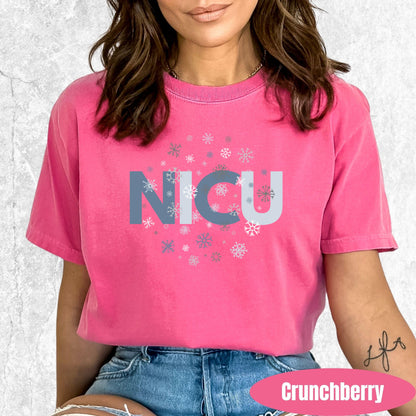 Shirt with NICU snowflake graphic — Christmas NICU team shirt for nurses and staff