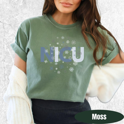 Shirt with NICU snowflake graphic — Christmas NICU team shirt for nurses and staff