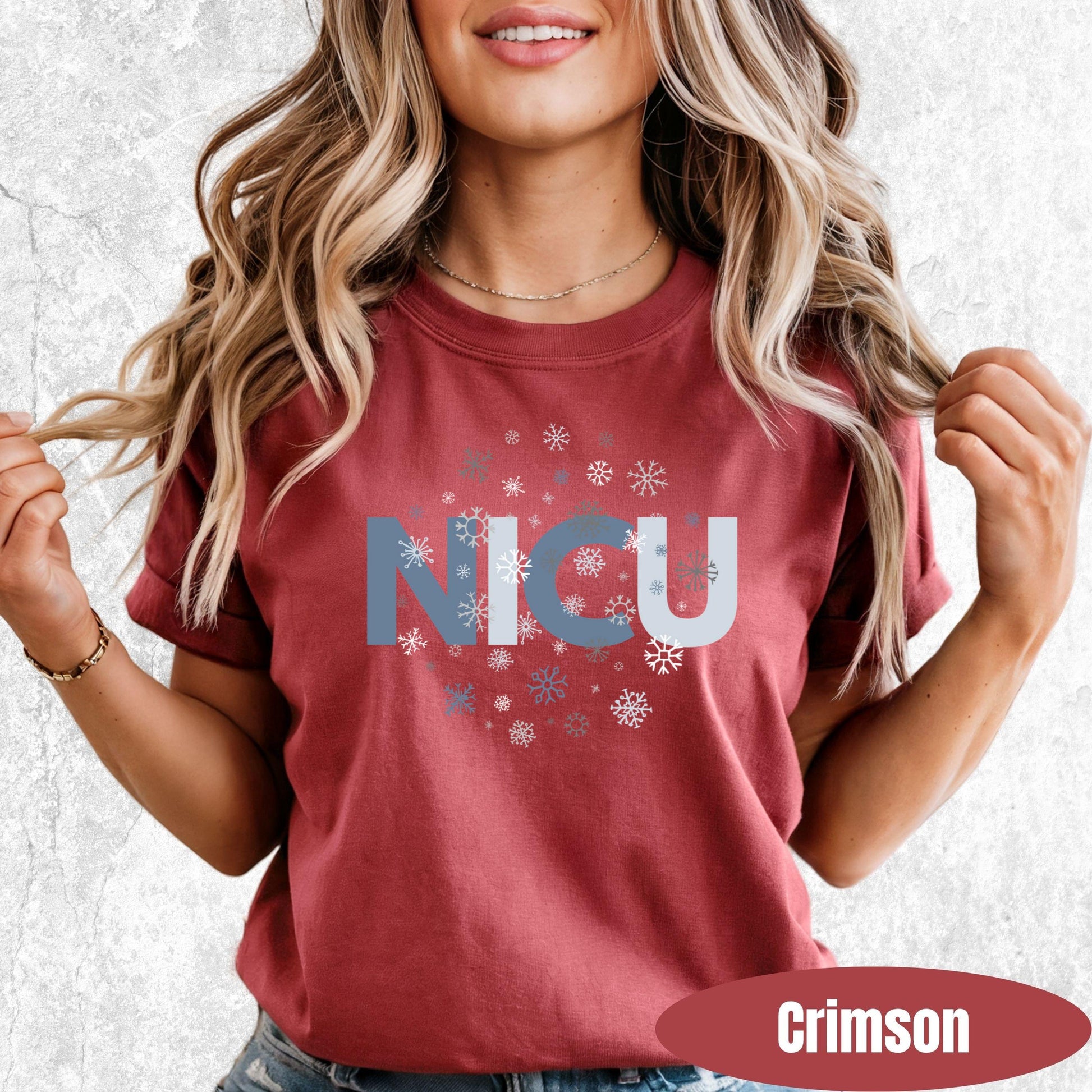Shirt with NICU snowflake graphic — Christmas NICU team shirt for nurses and staff