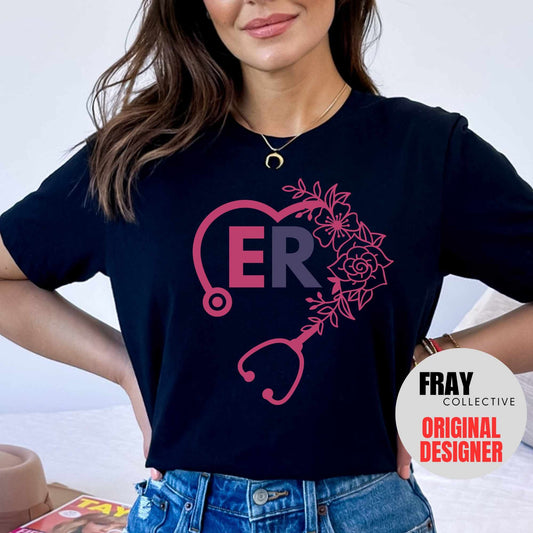 ER Nurse Shirt: Floral Stethoscope Heart Tee | Emergency Department