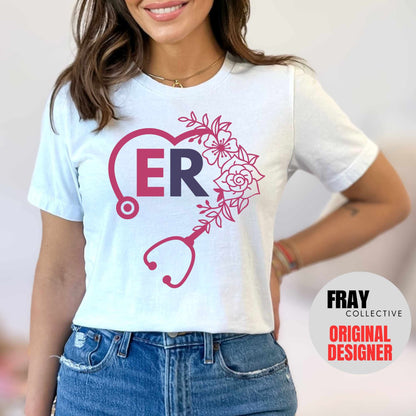 ER Nurse Shirt: Floral Stethoscope Heart Tee | Emergency Department