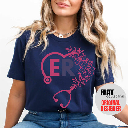 ER Nurse Shirt: Floral Stethoscope Heart Tee | Emergency Department