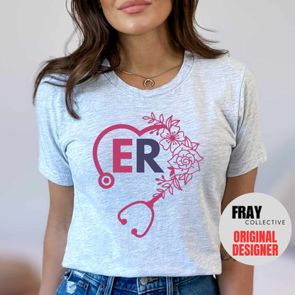 ER Nurse Shirt: Floral Stethoscope Heart Tee | Emergency Department