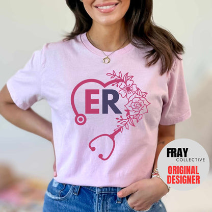 ER Nurse Shirt: Floral Stethoscope Heart Tee | Emergency Department