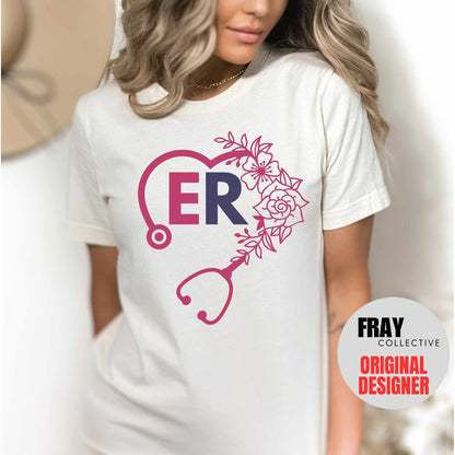 ER Nurse Shirt: Floral Stethoscope Heart Tee | Emergency Department