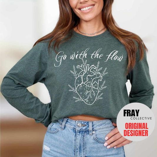 Cath Lab Shirt CVICU Nurse Go With The Flow Cardiac RN CVICU Crew Anatomical Heart Human Heart Gift Cvicu Nurse Critical Care Rn Grad Gift