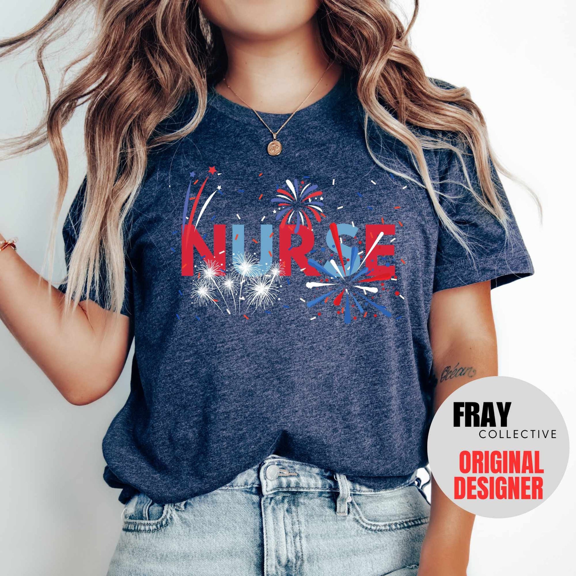 Nurse Shirt 4th of July T-Shirt RN Patriotic Tee Registered Nurse Fireworks Shirt LVN LPN American July 4th Independence Day Fourth Of July