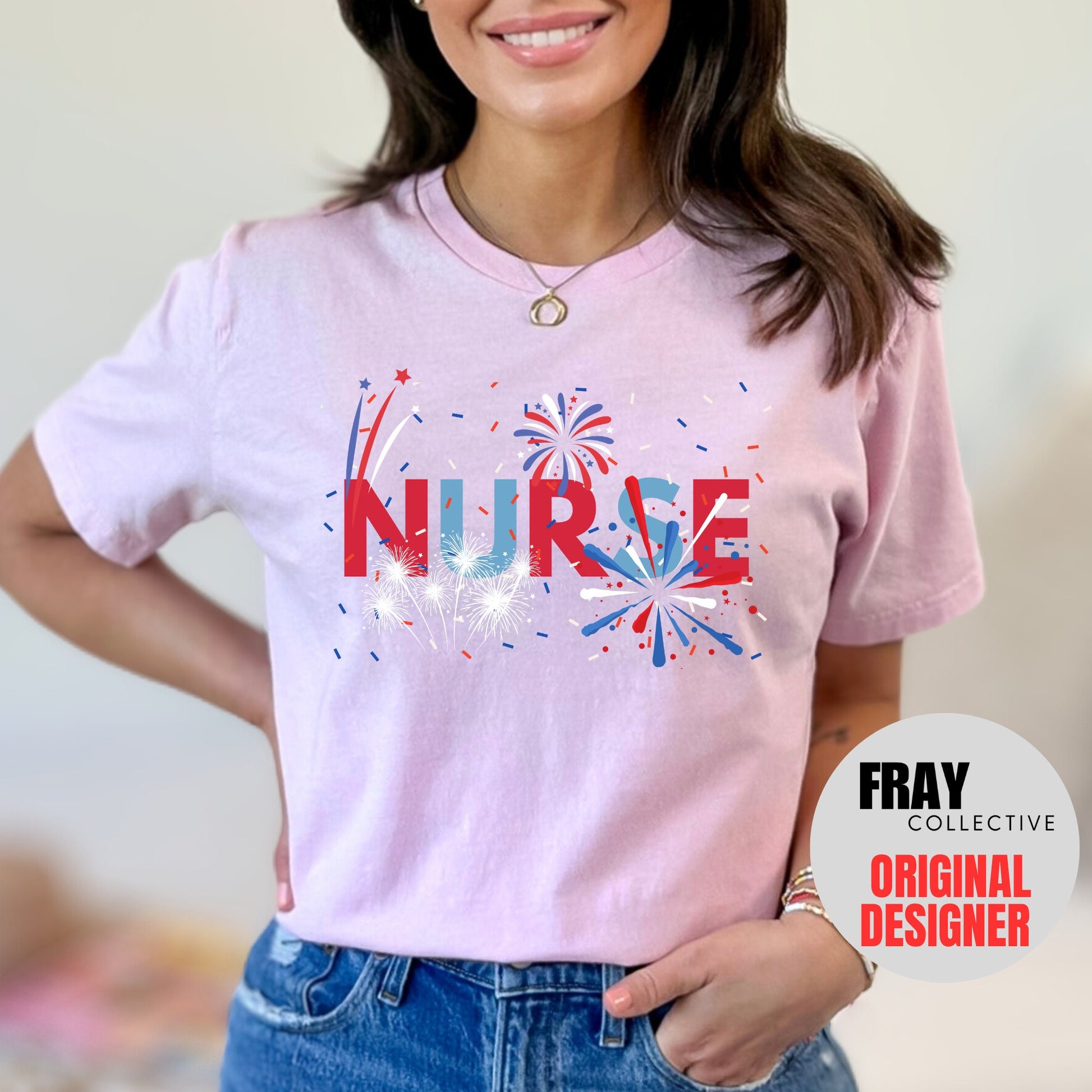 Nurse Shirt 4th of July T-Shirt RN Patriotic Tee Registered Nurse Fireworks Shirt LVN LPN American July 4th Independence Day Fourth Of July