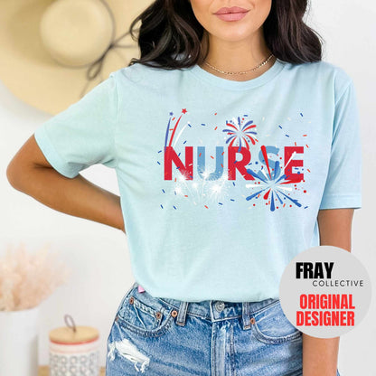 Nurse Shirt 4th of July T-Shirt RN Patriotic Tee Registered Nurse Fireworks Shirt LVN LPN American July 4th Independence Day Fourth Of July