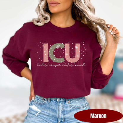 ICU Nurse Sweatshirt ICU Christmas Shirt ICU When You're Sleeping Rn Christmas T Shirt Critical Care Ccu Intensive Care Xmas Holiday Tee