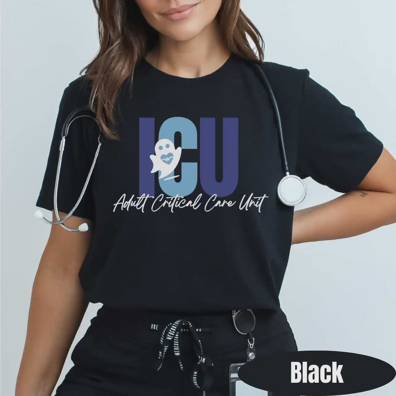 ICU Nurse Halloween Shirt – Personalized Cute Ghost RN Tee – Spooky Season Intensive Care Unit – ICU Work Shirt – Custom Fall Nurse Apparel