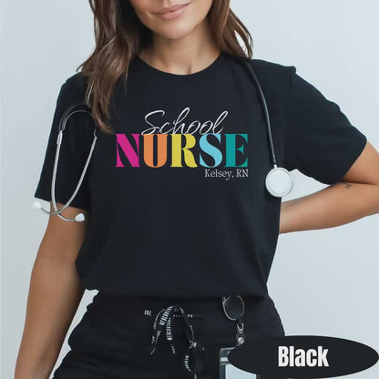 School Nurse T-Shirt, Personalized RN Name Tee